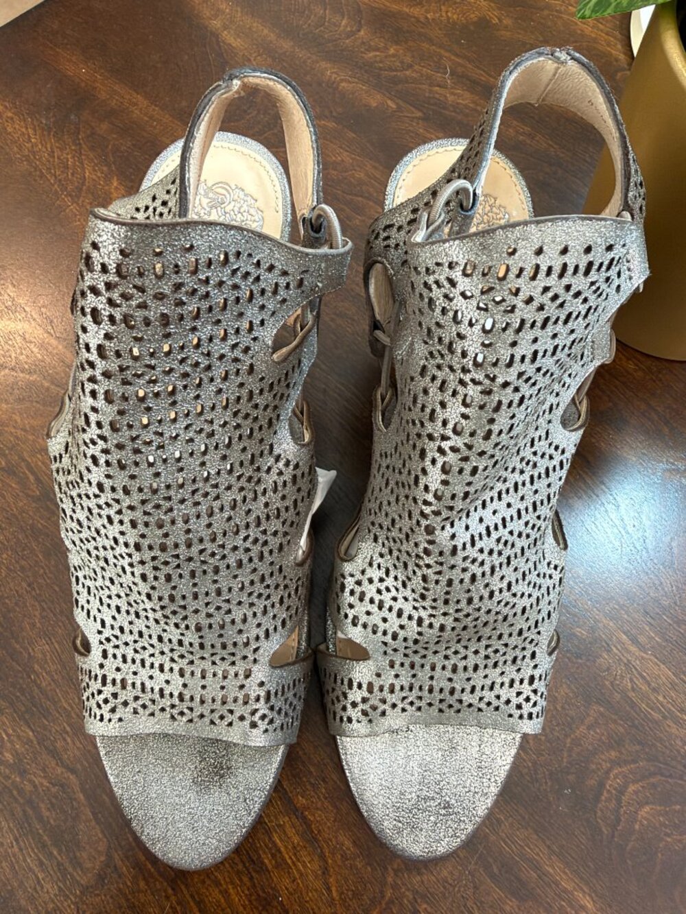 Vince Camuto Eadon Silver Laser Cut Sandals - Size 8.5 (NWOB)